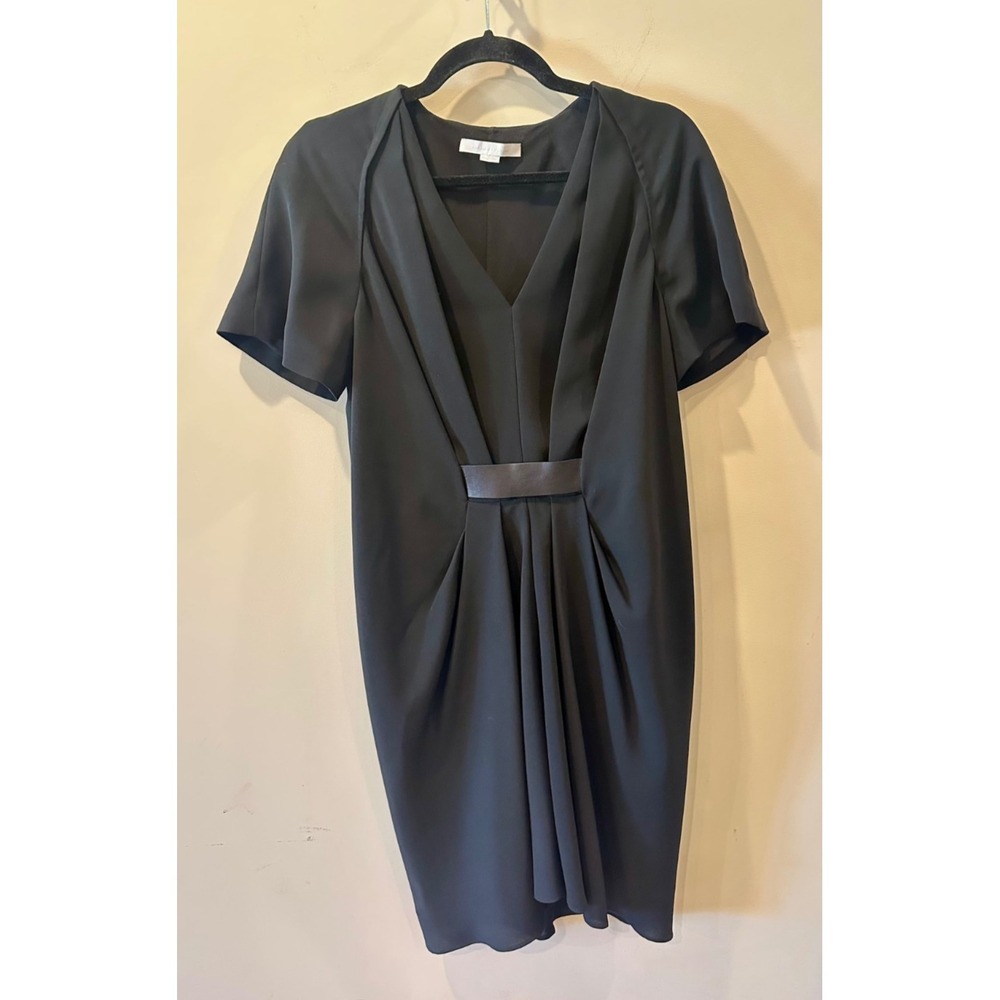 Alexander Wang Midi Black Dress Sz 2 w/ Adjustable Leather Belt Draping V-Neck